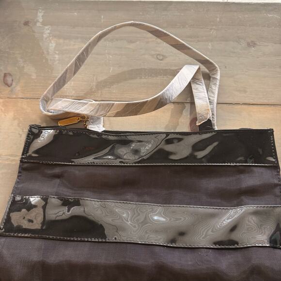 Elizabeth Arden Black Patent Leather Sheer Striped Vintage Tote NWOT - Picture 3 of 8